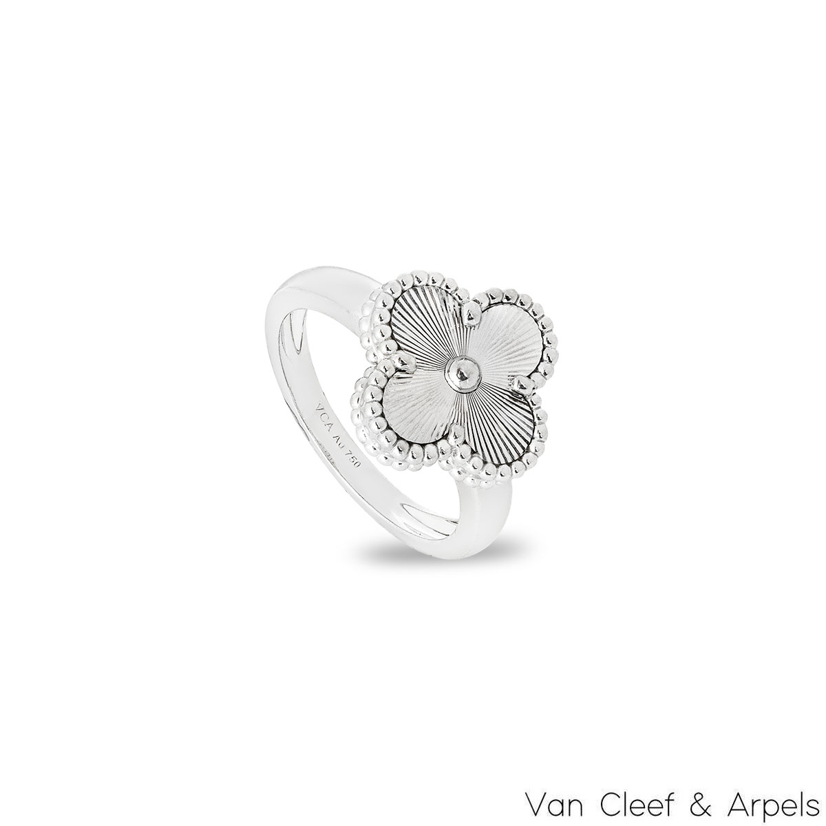 Van Cleef & Arpels White Gold Guilloche Alhambra Ring Size 56 VCARP9XI00